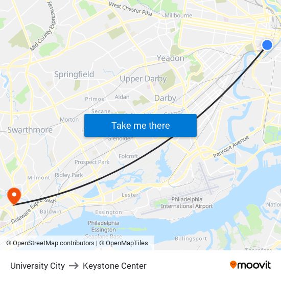 University City to Keystone Center map