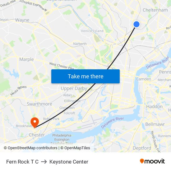 Fern Rock T C to Keystone Center map
