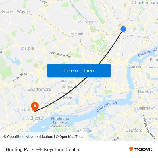 Hunting Park to Keystone Center map