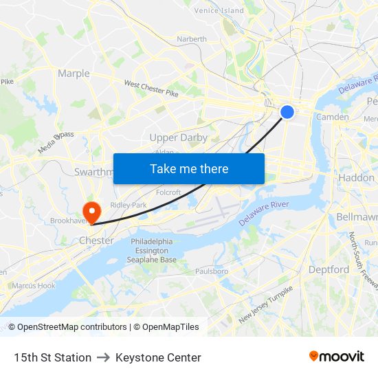 15th St Station to Keystone Center map