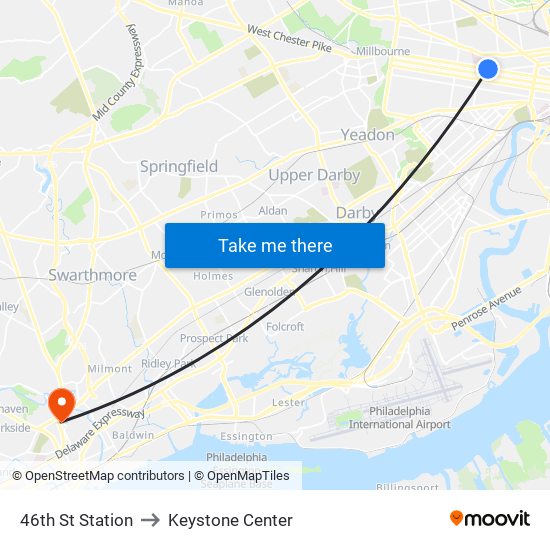 46th St Station to Keystone Center map