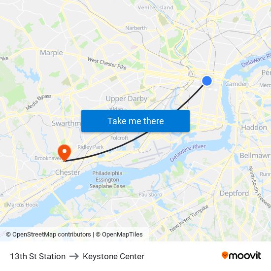 13th St Station to Keystone Center map