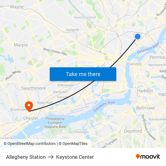 Allegheny Station to Keystone Center map