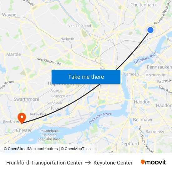 Frankford Transportation Center to Keystone Center map