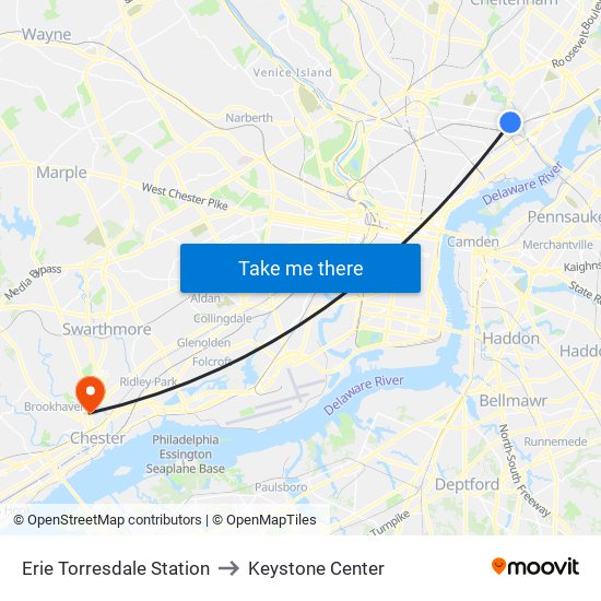 Erie Torresdale Station to Keystone Center map