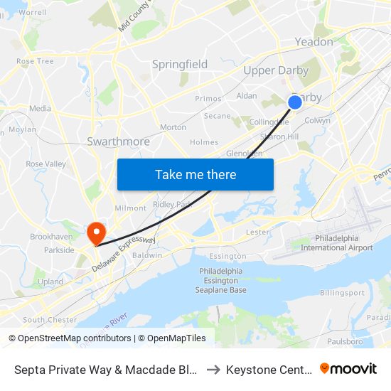 Septa Private Way & Macdade Blvd to Keystone Center map