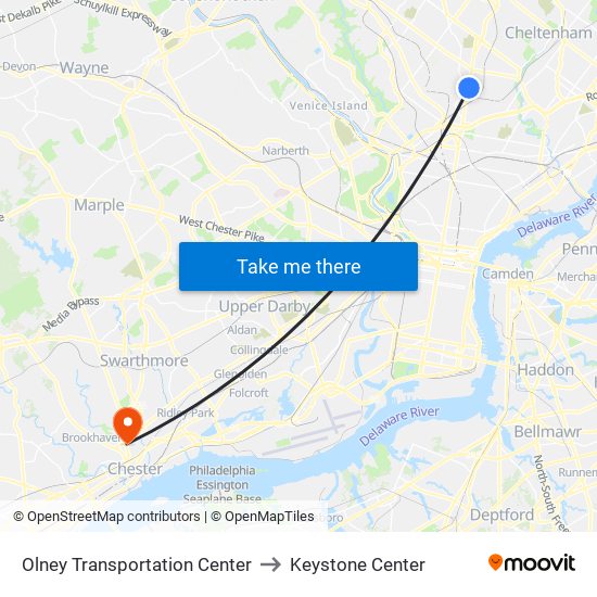 Olney Transportation Center to Keystone Center map