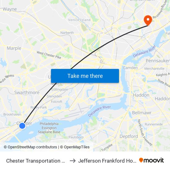 Chester Transportation Center to Jefferson Frankford Hospital map