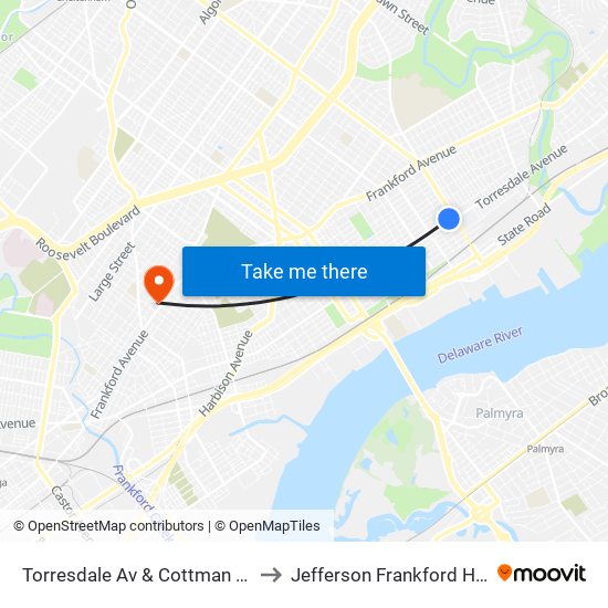 Torresdale Av & Cottman Av Loop to Jefferson Frankford Hospital map