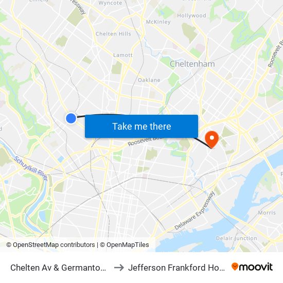 Chelten Av & Germantown Av to Jefferson Frankford Hospital map