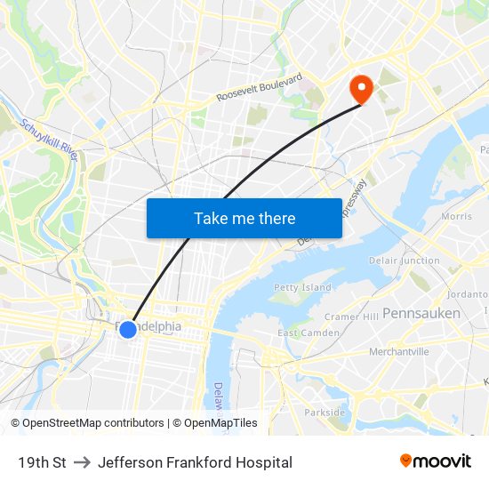 19th St to Jefferson Frankford Hospital map