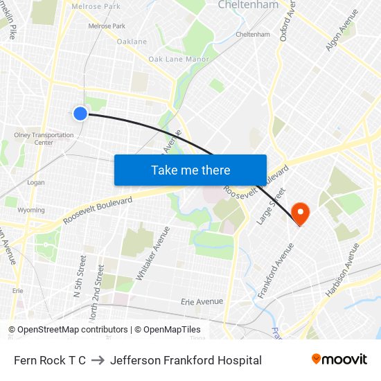 Fern Rock T C to Jefferson Frankford Hospital map