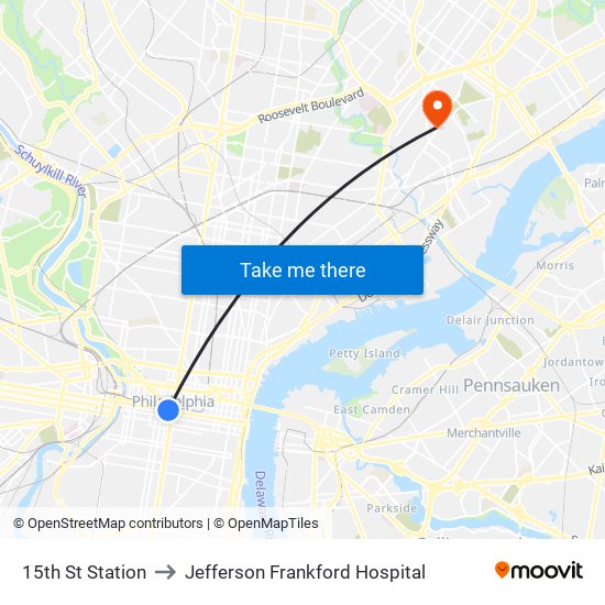 15th St Station to Jefferson Frankford Hospital map