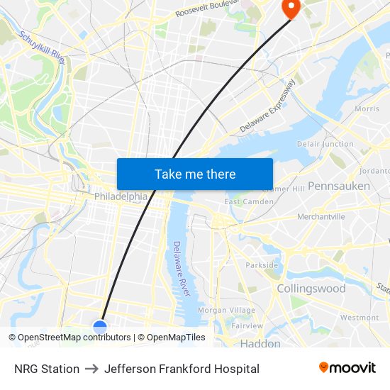 NRG Station to Jefferson Frankford Hospital map