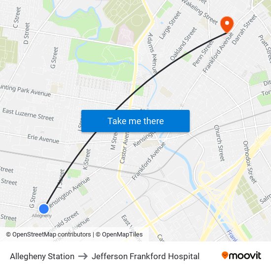 Allegheny Station to Jefferson Frankford Hospital map