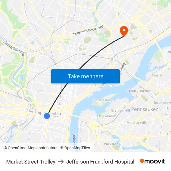 Market Street Trolley to Jefferson Frankford Hospital map