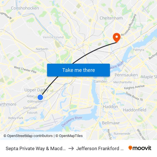 Septa Private Way & Macdade Blvd to Jefferson Frankford Hospital map