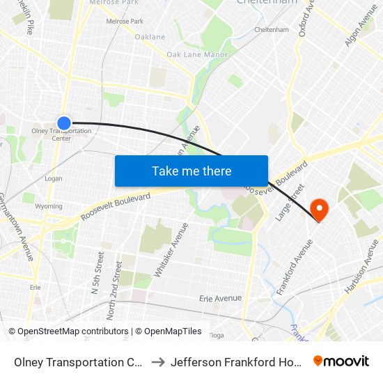 Olney Transportation Center to Jefferson Frankford Hospital map