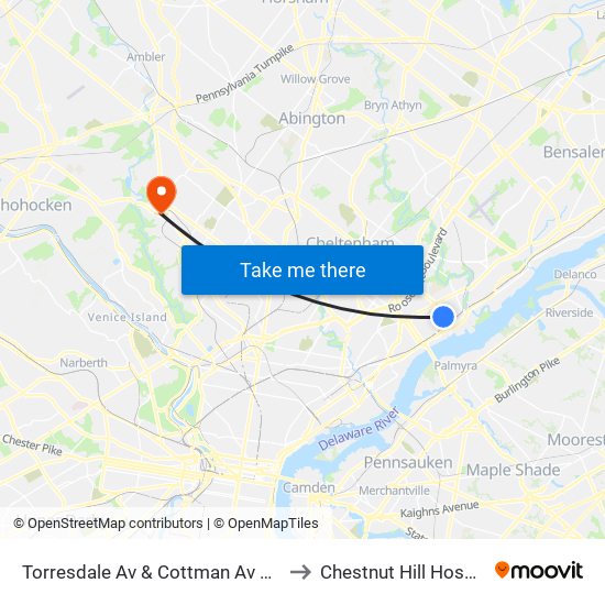 Torresdale Av & Cottman Av Loop to Chestnut Hill Hospital map