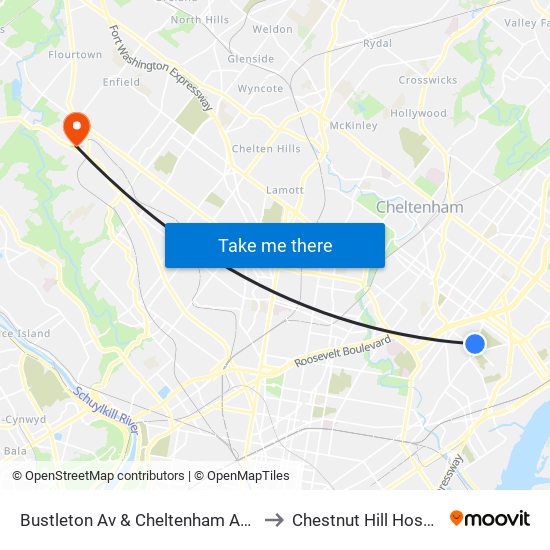 Bustleton Av & Cheltenham Av - Fs to Chestnut Hill Hospital map