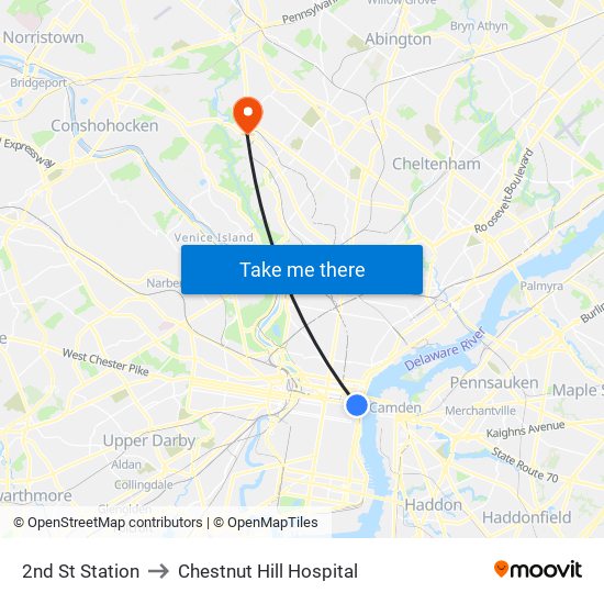 2nd St Station to Chestnut Hill Hospital map