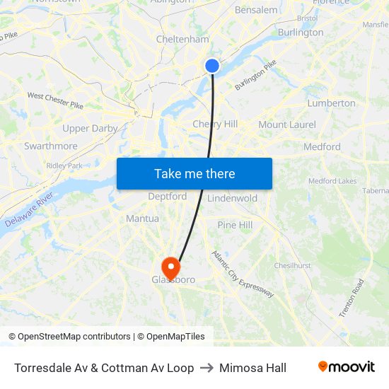 Torresdale Av & Cottman Av Loop to Mimosa Hall map