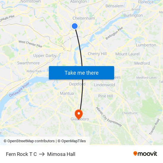 Fern Rock T C to Mimosa Hall map