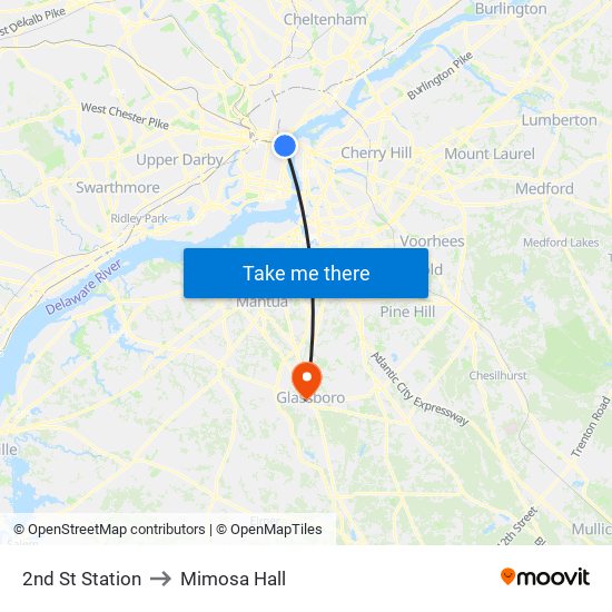 2nd St Station to Mimosa Hall map