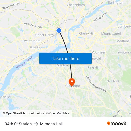34th St Station to Mimosa Hall map