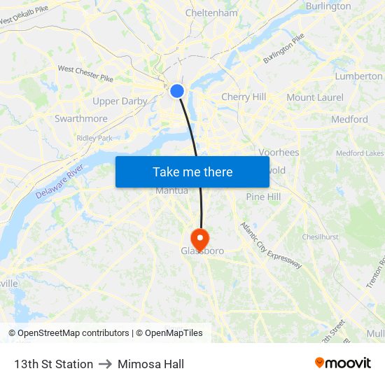 13th St Station to Mimosa Hall map