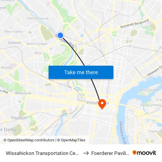 Wissahickon Transportation Center to Foerderer Pavilion map