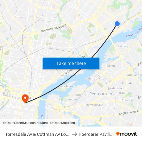 Torresdale Av & Cottman Av Loop to Foerderer Pavilion map