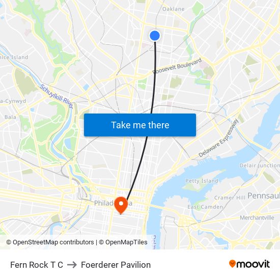 Fern Rock T C to Foerderer Pavilion map