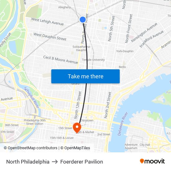 North Philadelphia to Foerderer Pavilion map
