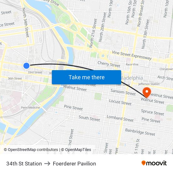 34th St Station to Foerderer Pavilion map