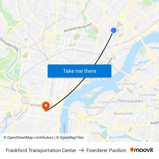 Frankford Transportation Center to Foerderer Pavilion map