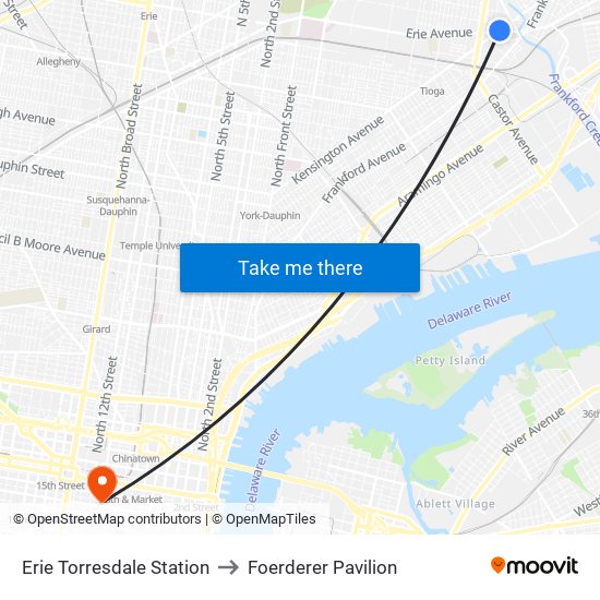Erie Torresdale Station to Foerderer Pavilion map