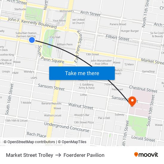 Market Street Trolley to Foerderer Pavilion map