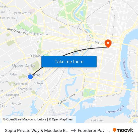 Septa Private Way & Macdade Blvd to Foerderer Pavilion map