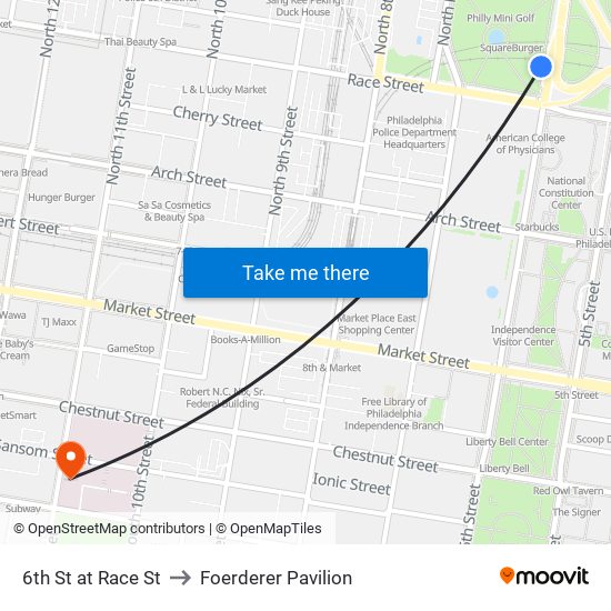 6th St at Race St to Foerderer Pavilion map