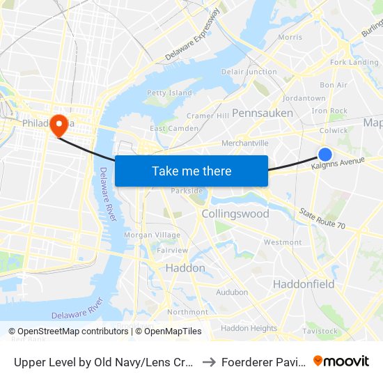 Upper Level by Old Navy/Lens Crafters to Foerderer Pavilion map