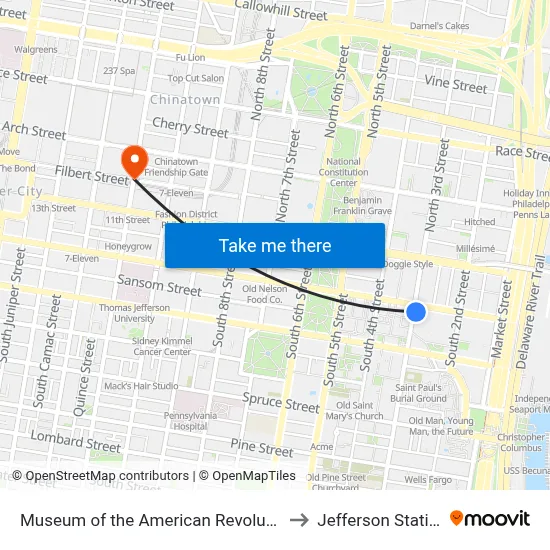 Museum of the American Revolution to Jefferson Station map