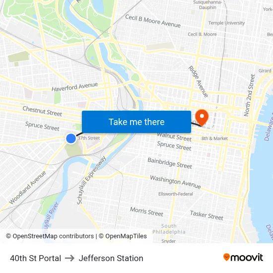 40th St Portal to Jefferson Station map