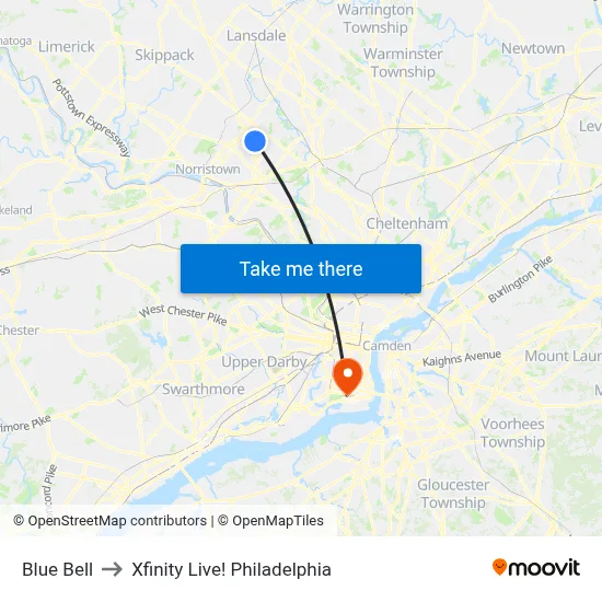 Blue Bell to Xfinity Live! Philadelphia map