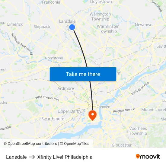 Lansdale to Xfinity Live! Philadelphia map
