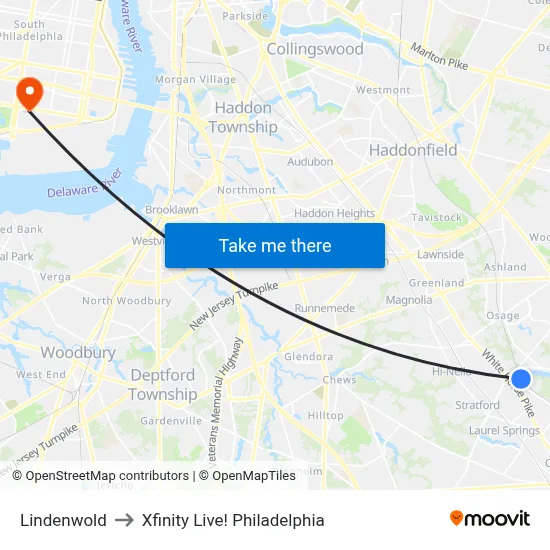 Lindenwold to Xfinity Live! Philadelphia map
