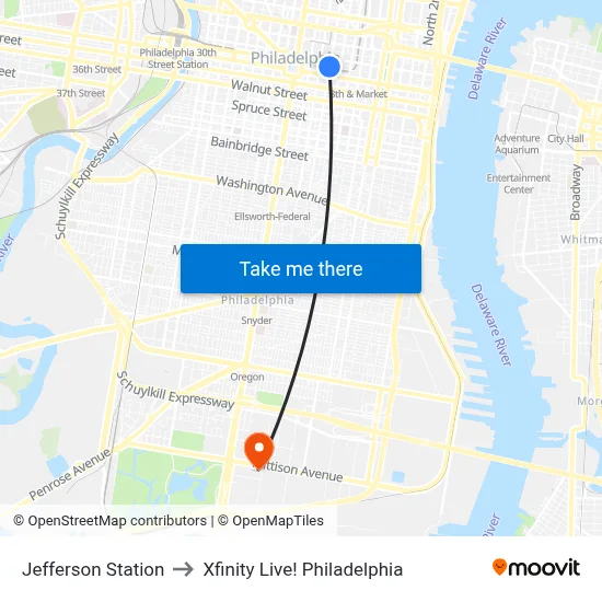 Jefferson Station to Xfinity Live! Philadelphia map