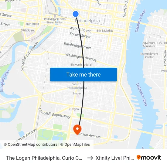 The Logan Philadelphia, Curio Collection by Hilton to Xfinity Live! Philadelphia map