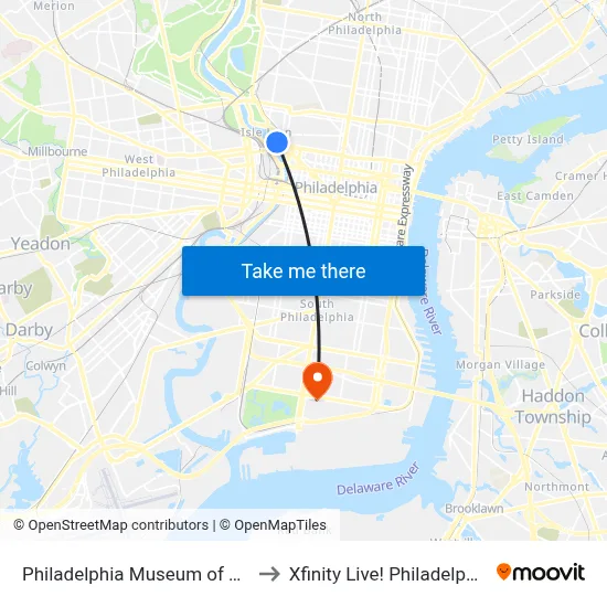 Philadelphia Museum of Art to Xfinity Live! Philadelphia map