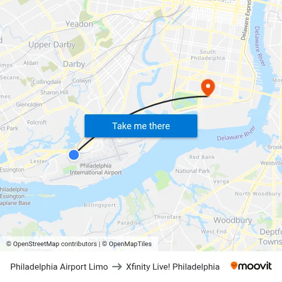 Philadelphia Airport Limo to Xfinity Live! Philadelphia map